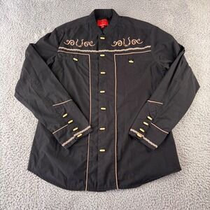 Patron Cito Red Label Pearl Snap Shirt Mens M Black Western Embroidered Toggle